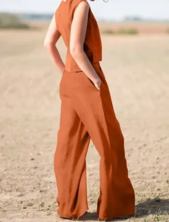 Women's Elegant Fashion Streetwear Shirt Blouse Sleeveless Crew Neck Solid Color Outdoor Work Casual Navy Blue Orange Green Summer Loose Fit