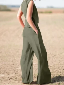 Women's Elegant Fashion Streetwear Shirt Blouse Sleeveless Crew Neck Solid Color Outdoor Work Casual Navy Blue Orange Green Summer Loose Fit