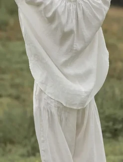 Women's Elegant Fashion Streetwear Cotton Linen Sets Long Sleeve Shirt Collar Plain Outdoor Work Casual White Summer Regular Fit