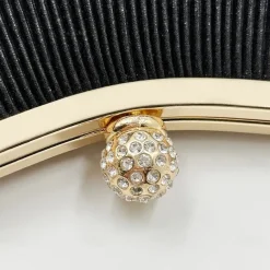 Women's Elegant Gold Evening Clutch Purse – Pleated Metallic Handbag with Rhinestone Handle for Women, Wedding, Party, and Formal Events