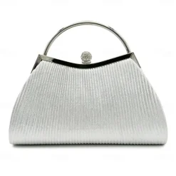 Women's Elegant Gold Evening Clutch Purse – Pleated Metallic Handbag with Rhinestone Handle for Women, Wedding, Party, and Formal Events