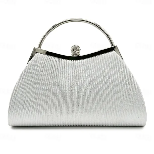 Women's Elegant Gold Evening Clutch Purse – Pleated Metallic Handbag with Rhinestone Handle for Women, Wedding, Party, and Formal Events