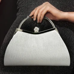 Women's Elegant Gold Evening Clutch Purse – Pleated Metallic Handbag with Rhinestone Handle for Women, Wedding, Party, and Formal Events