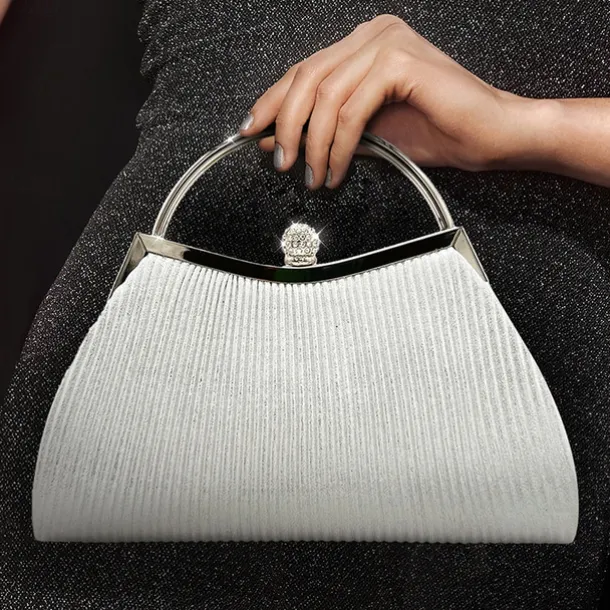 Women's Elegant Gold Evening Clutch Purse – Pleated Metallic Handbag with Rhinestone Handle for Women, Wedding, Party, and Formal Events