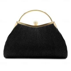 Women's Elegant Gold Evening Clutch Purse – Pleated Metallic Handbag with Rhinestone Handle for Women, Wedding, Party, and Formal Events