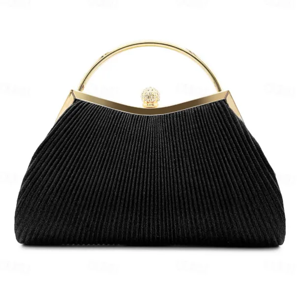 Women's Elegant Gold Evening Clutch Purse – Pleated Metallic Handbag with Rhinestone Handle for Women, Wedding, Party, and Formal Events