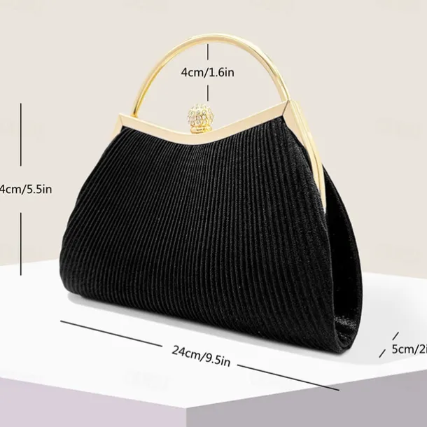 Women's Elegant Gold Evening Clutch Purse – Pleated Metallic Handbag with Rhinestone Handle for Women, Wedding, Party, and Formal Events