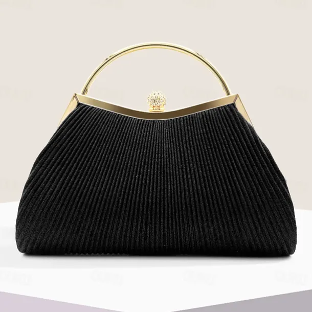 Women's Elegant Gold Evening Clutch Purse – Pleated Metallic Handbag with Rhinestone Handle for Women, Wedding, Party, and Formal Events
