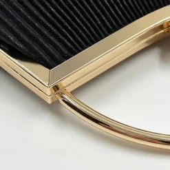 Women's Elegant Gold Evening Clutch Purse – Pleated Metallic Handbag with Rhinestone Handle for Women, Wedding, Party, and Formal Events