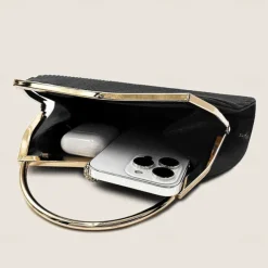 Women's Elegant Gold Evening Clutch Purse – Pleated Metallic Handbag with Rhinestone Handle for Women, Wedding, Party, and Formal Events