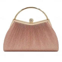 Women's Elegant Gold Evening Clutch Purse – Pleated Metallic Handbag with Rhinestone Handle for Women, Wedding, Party, and Formal Events