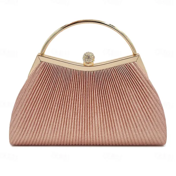 Women's Elegant Gold Evening Clutch Purse – Pleated Metallic Handbag with Rhinestone Handle for Women, Wedding, Party, and Formal Events