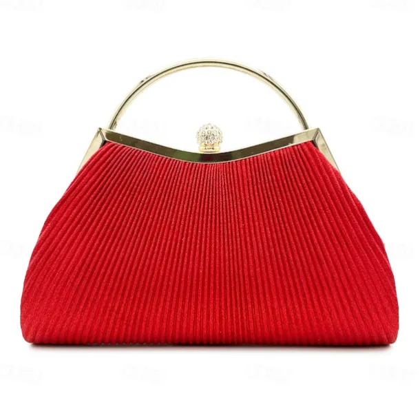Women's Elegant Gold Evening Clutch Purse – Pleated Metallic Handbag with Rhinestone Handle for Women, Wedding, Party, and Formal Events