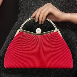 Women's Elegant Gold Evening Clutch Purse – Pleated Metallic Handbag with Rhinestone Handle for Women, Wedding, Party, and Formal Events