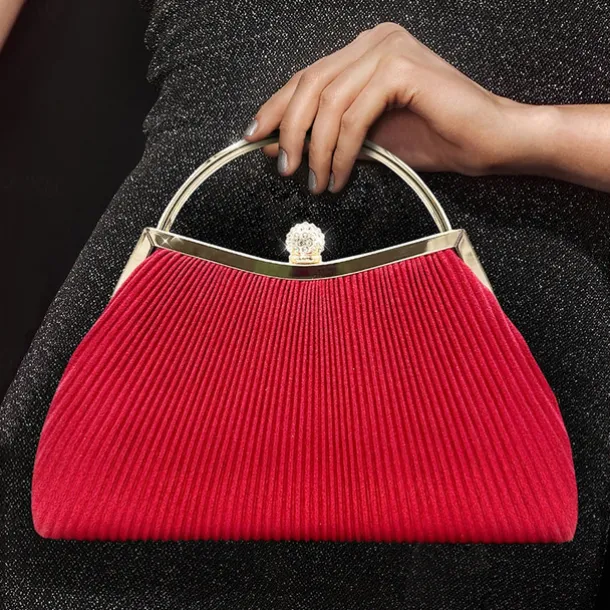 Women's Elegant Gold Evening Clutch Purse – Pleated Metallic Handbag with Rhinestone Handle for Women, Wedding, Party, and Formal Events