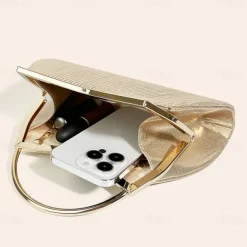 Women's Elegant Gold Evening Clutch Purse – Pleated Metallic Handbag with Rhinestone Handle for Women, Wedding, Party, and Formal Events