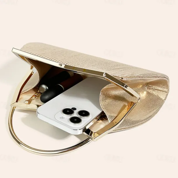Women's Elegant Gold Evening Clutch Purse – Pleated Metallic Handbag with Rhinestone Handle for Women, Wedding, Party, and Formal Events