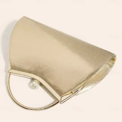 Women's Elegant Gold Evening Clutch Purse – Pleated Metallic Handbag with Rhinestone Handle for Women, Wedding, Party, and Formal Events