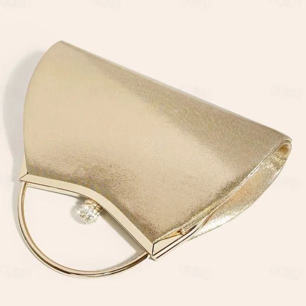 Women's Elegant Gold Evening Clutch Purse – Pleated Metallic Handbag with Rhinestone Handle for Women, Wedding, Party, and Formal Events