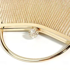 Women's Elegant Gold Evening Clutch Purse – Pleated Metallic Handbag with Rhinestone Handle for Women, Wedding, Party, and Formal Events