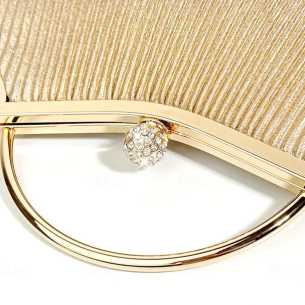 Women's Elegant Gold Evening Clutch Purse – Pleated Metallic Handbag with Rhinestone Handle for Women, Wedding, Party, and Formal Events