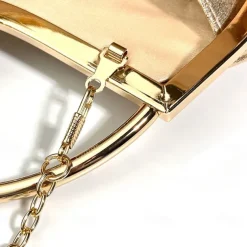 Women's Elegant Gold Evening Clutch Purse – Pleated Metallic Handbag with Rhinestone Handle for Women, Wedding, Party, and Formal Events