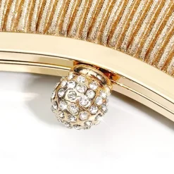 Women's Elegant Gold Evening Clutch Purse – Pleated Metallic Handbag with Rhinestone Handle for Women, Wedding, Party, and Formal Events