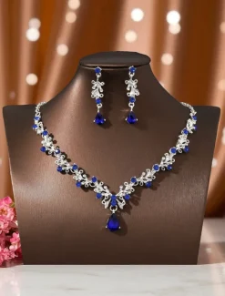 Women's Elegant Gold-Plated Necklace and Earrings Set with Sparkling Teardrop Crystals - Luxury Jewelry for Weddings, Parties, and Formal Events