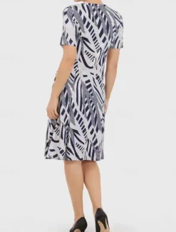 Women's Elegant Party Evening Midi Dress Crew Neck Short Sleeve Casual Dress Shift Dress Summer Dress Vintage Work Casual Loose Fit Geometric Gray Summer