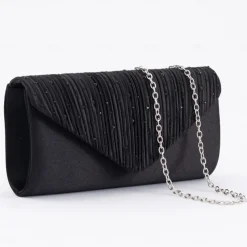 Women's Elegant Rhinestone Pleated Clutch Bag – Satin Evening Handbag with Chain Strap for Weddings, Parties, and Formal Events