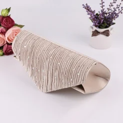 Women's Elegant Rhinestone Pleated Clutch Bag – Satin Evening Handbag with Chain Strap for Weddings, Parties, and Formal Events