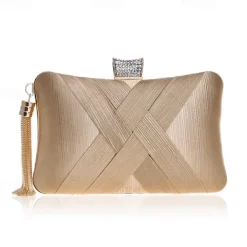 Women's Elegant Satin Evening Clutch with Tassel and Rhinestone Closure – Perfect for Weddings and Parties