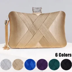Women's Elegant Satin Evening Clutch with Tassel and Rhinestone Closure – Perfect for Weddings and Parties