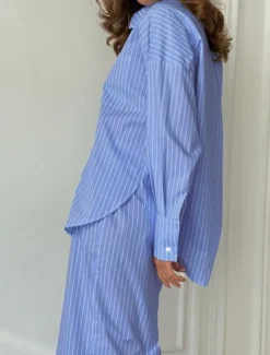 Women's Elegant Vacation Vintage Skirt Sets Long Sleeve Shirt Collar Striped Patchwork Vacation Office Daily Blue Summer Regular Fit