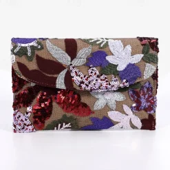 Women's Embroidered Floral Clutch - Handheld Evening Bag with Colorful Bead and Sequin Details