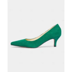 Women's Emerald Green Suede Pointed-Toe Pumps with Kitten Heels – Elegant Shoes for Office or Party Wear