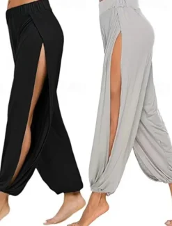 Women's EU / US Size Active Baggy Pants Harem Pants Hippie Buddha Pants Full Length High Waist Solid Colored Hole Moisture Wicking Soft Comfortable Sport Casual Daily anthracite Summer All Seasons