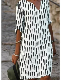 Women's EU / US Size Midi Dress Jumper Dress Boho Dress Spring Dress Boho Wedding Guest Dress Elegant Bohemia Stylish Elbow Sleeve Vacation Work Daily Loose Fit Geometric Plaid 3/4 Length Sleeve V