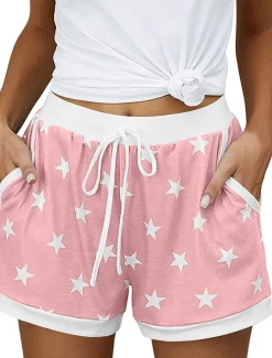 Women's EU / US Size Pajamas Track Pants Baggy Shorts Athleisure Athletic Short Medium Waist Star Pocket Printing Basic Outdoor Comfortable Sports Micro-elastic Casual Sports claret Spring Grass