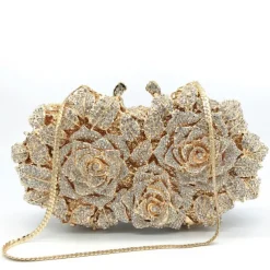 Women's Evening Bag Clutch Clutch Bags Alloy Party Party / Evening Bridal Shower Crystals Chain Rhinestone Flower Silver Gold