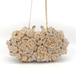 Women's Evening Bag Clutch Clutch Bags Alloy Party Party / Evening Bridal Shower Crystals Chain Rhinestone Flower Silver Gold
