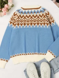 Women's Fair Isle Sweater Crew Neck Knit Knitted Fall Winter Outdoor Weekend Streetwear Daily Casual Long Sleeve Geometric Blue