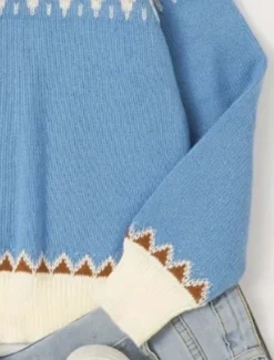 Women's Fair Isle Sweater Crew Neck Knit Knitted Fall Winter Outdoor Weekend Streetwear Daily Casual Long Sleeve Geometric Blue