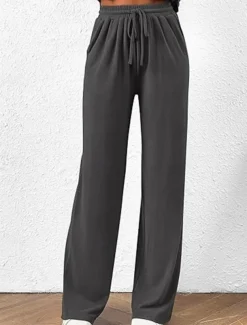 Women's Fashion Streetwear Daily Pants Sets Long Sleeve Crew Neck Plain Casual Daily Black Red Dark Green Summer Regular Fit