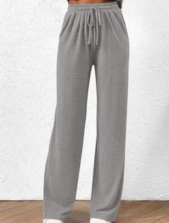 Women's Fashion Streetwear Daily Pants Sets Long Sleeve Crew Neck Plain Casual Daily Black Red Dark Green Summer Regular Fit