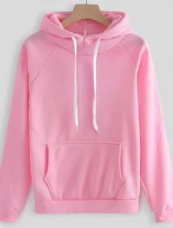 Women's Fashion Streetwear Daily Pants Sets Long Sleeve Hooded Solid Color Casual Daily Black Pink Red Summer Regular Fit