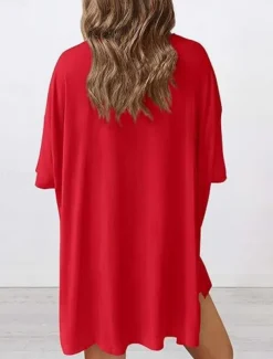 Women's Fashion Streetwear Daily Shorts Sets Short Sleeve Crew Neck Solid Color Casual Daily Black White Red Summer Loose Fit