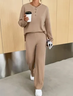 Women's Fashion Streetwear Daily Sweatshirt Sweatpants Long Sleeve Crew Neck Plain Casual Daily Navy Blue Blue Khaki Fall Regular Fit