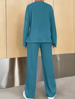 Women's Fashion Streetwear Daily Sweatshirt Sweatpants Long Sleeve Crew Neck Plain Casual Daily Navy Blue Blue Khaki Fall Regular Fit