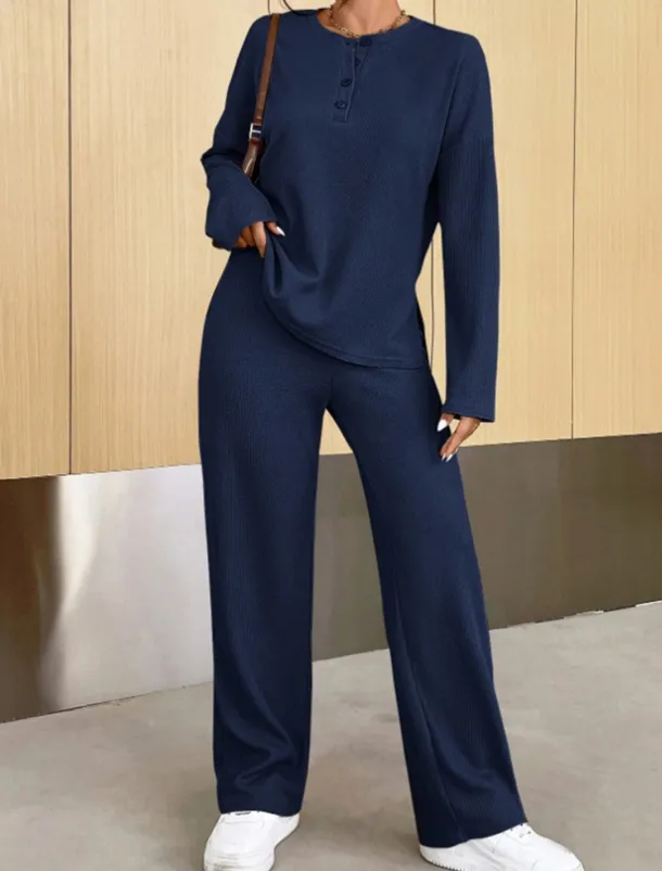 Women's Fashion Streetwear Daily Sweatshirt Sweatpants Long Sleeve Crew Neck Plain Casual Daily Navy Blue Blue Khaki Fall Regular Fit